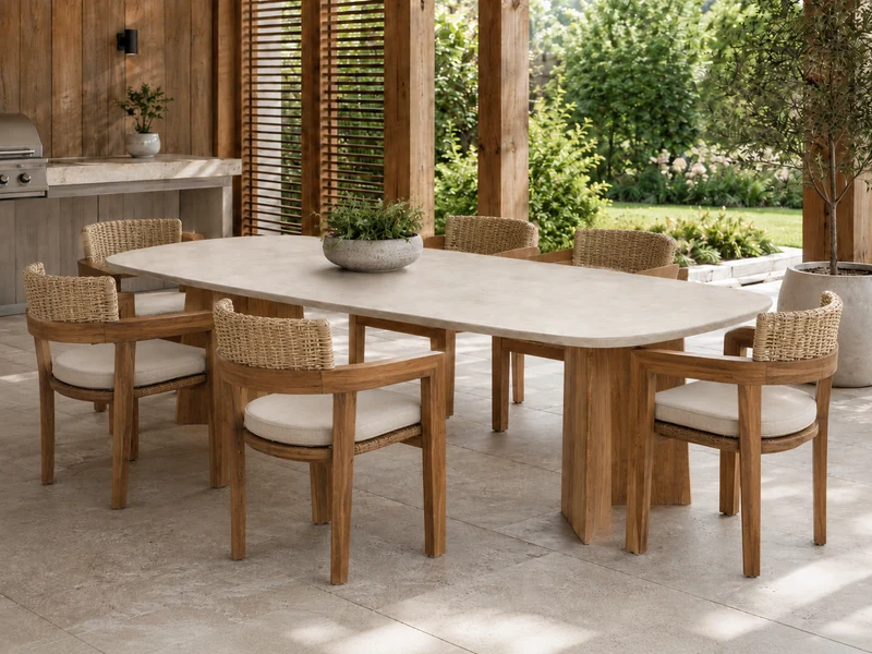 Table à manger Nova 110 po en microciment et teck – Atoll