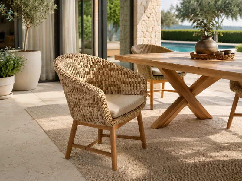 Chaise en rotin synthétique et teck par Atoll – Mobilier intérieur et extérieur