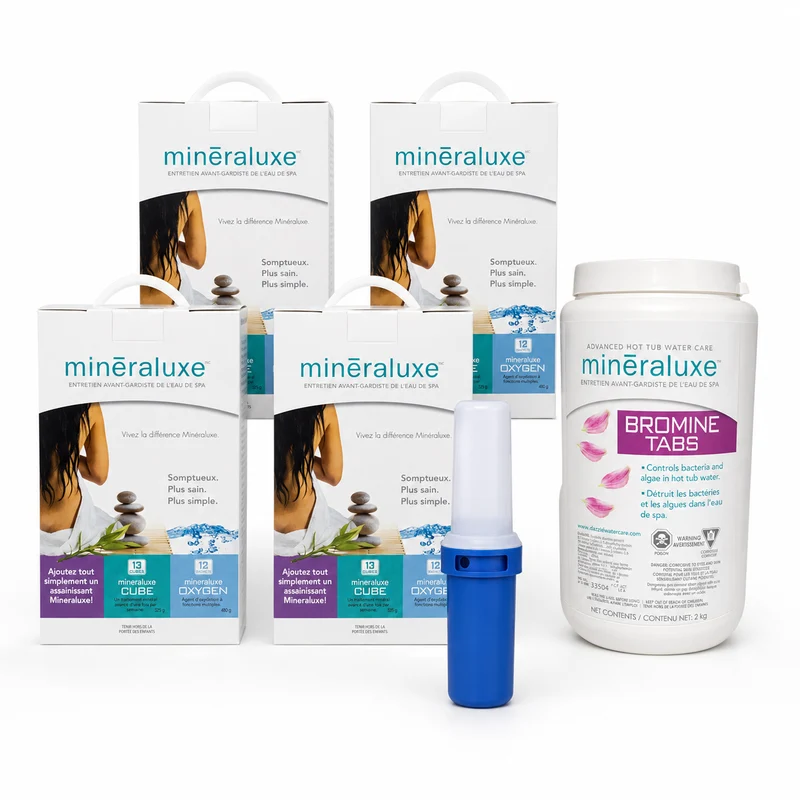 Ensemble annuel Minéraluxe Brome pour spa – Traitement complet 12 mois avec pastilles 2 kg et flotteur