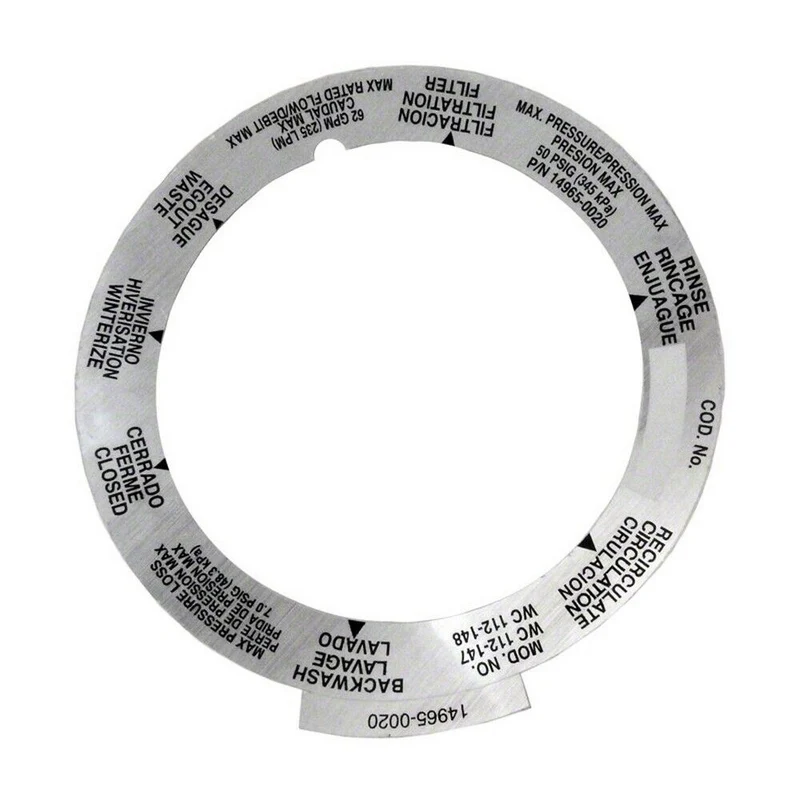 AUTOCOLLANT 6 POSITION POUR FILTREUR PENTAIR 14965