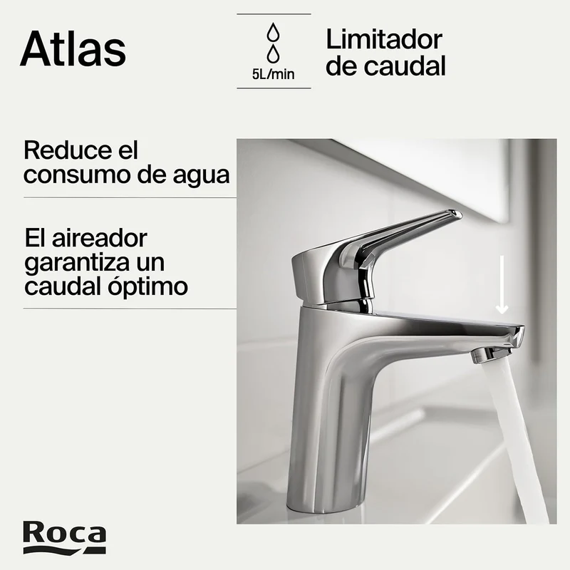 Roca - Mezclador monomando cromado para lavabo con cuerpo liso Atlas A5A3290C00