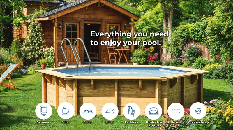 Piscina elevada de madera Gre Sunbay Bambu 535x335x130