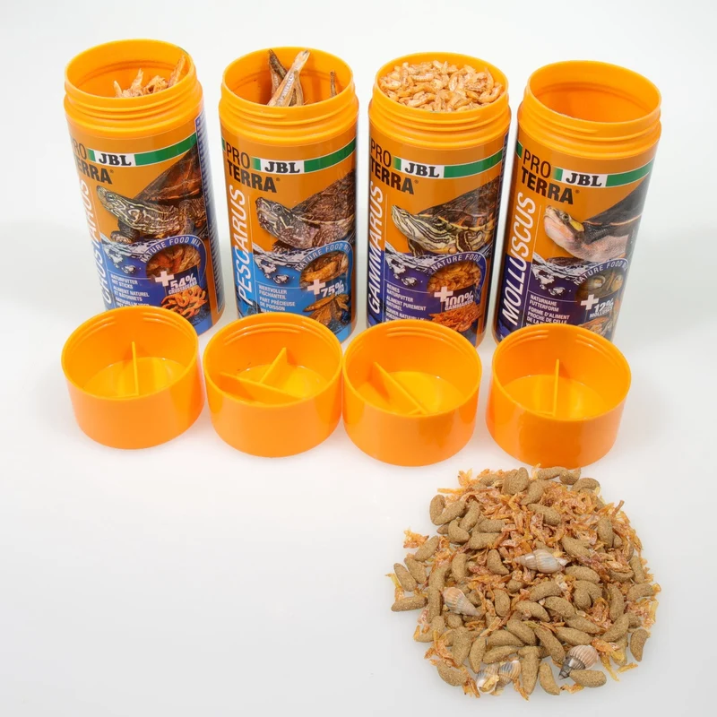 ProTerra JBL Molluscus - Escargots entiers, gammares et bâtonnets au poisson pour diversifier l’alimentation de toutes les tortues d’eau et cistudes