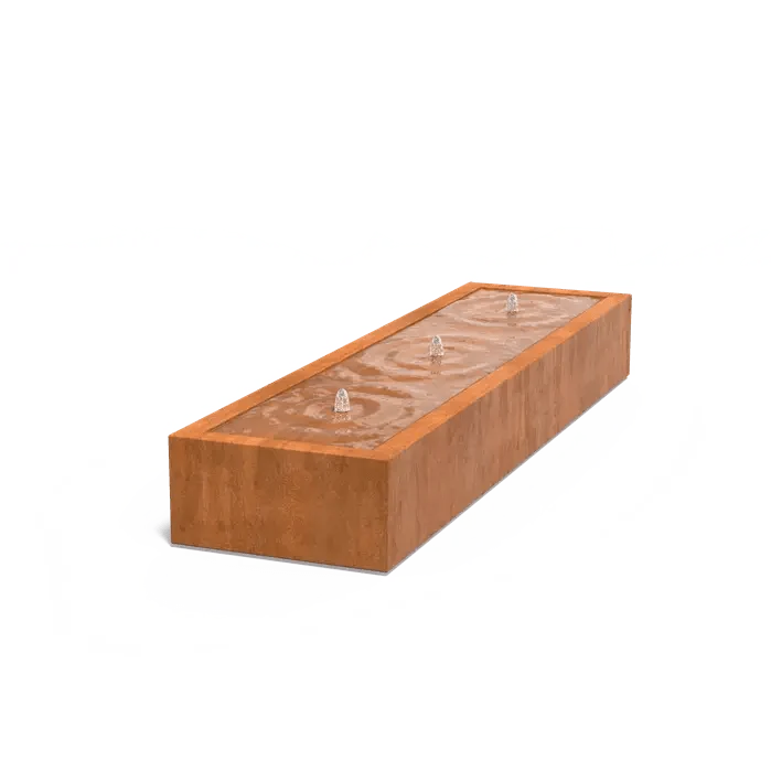 Table d'eau en acier corten 300 x 80 x 40CM - Avec 3 fontaines + LED