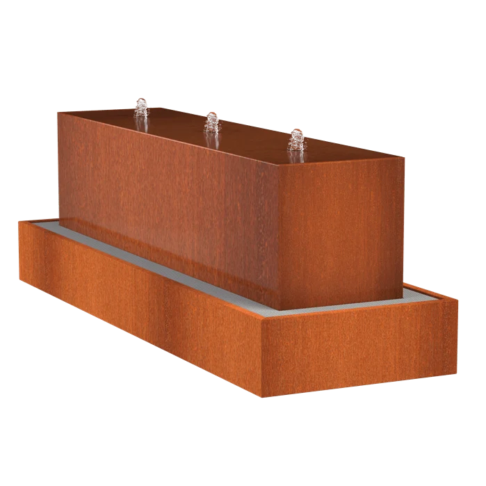 Table d'eau en bloc en acier corten 300 x 70 x 70CM - Avec LED