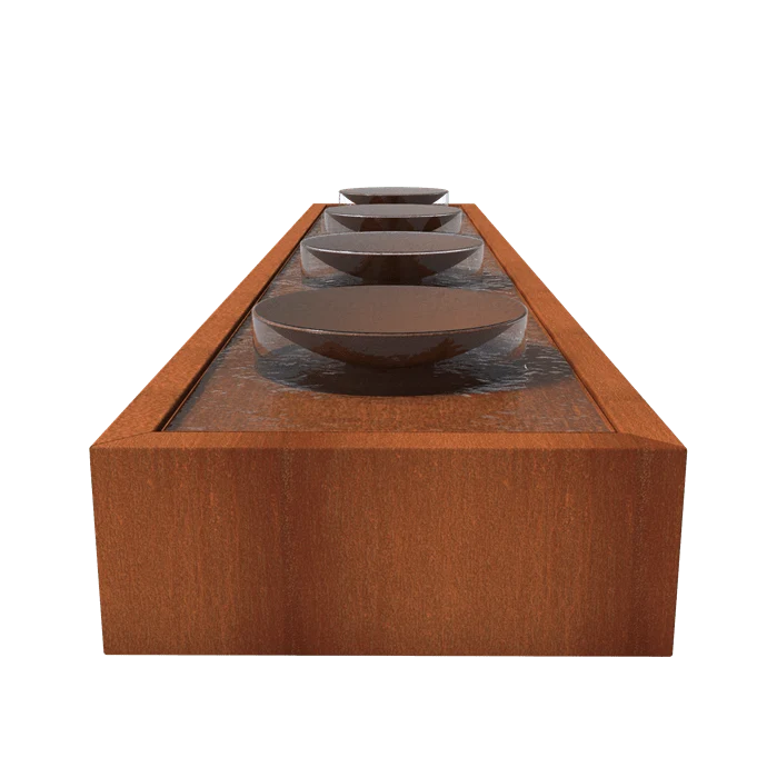 Table d'eau avec 4 bols d'eau en acier corten 500 x 100 x 40CM