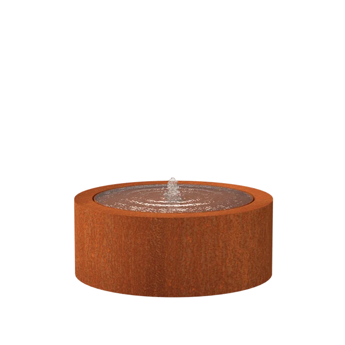 Table d'eau rond en acier corten 100 x 40CM - Avec 1 fontaine + LED