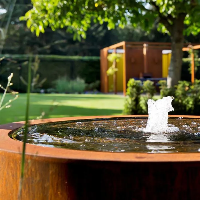 Table d'eau rond en acier corten 145 x 40CM - Avec 1 fontaine + LED