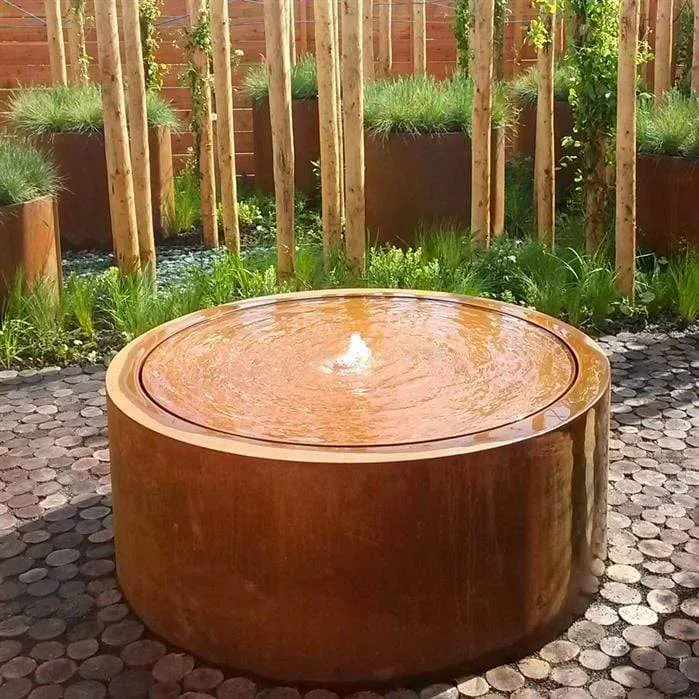 Table d'eau rond en acier corten 120 x 75CM - Avec 1 fontaine + LED