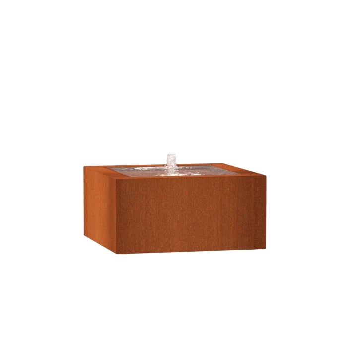Table d'eau en acier corten 80 x 80 x 40CM - Avec 1 fontaine + LED