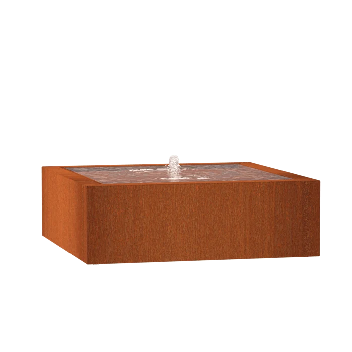 Table d'eau en acier corten 120 x 120 x 40CM - Avec 1 fontaine + LED