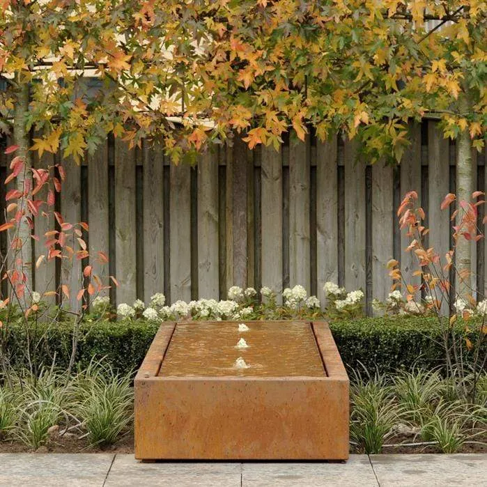 Table d'eau en acier corten 200 x 80 x 40CM - Avec 2 fontaines + LED