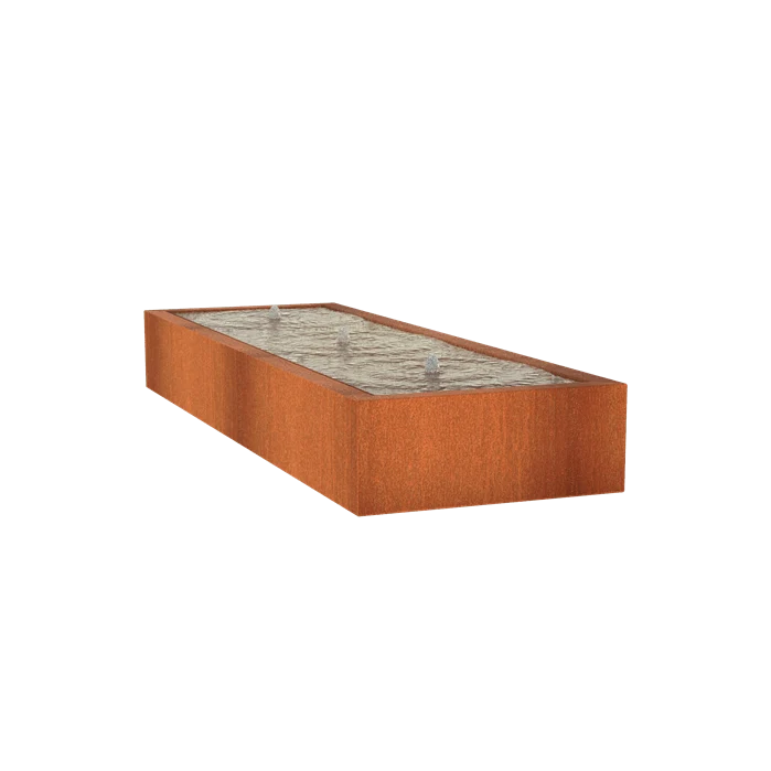Table d'eau en acier corten 300 x 100 x 40CM - Avec 3 fontaines + LED