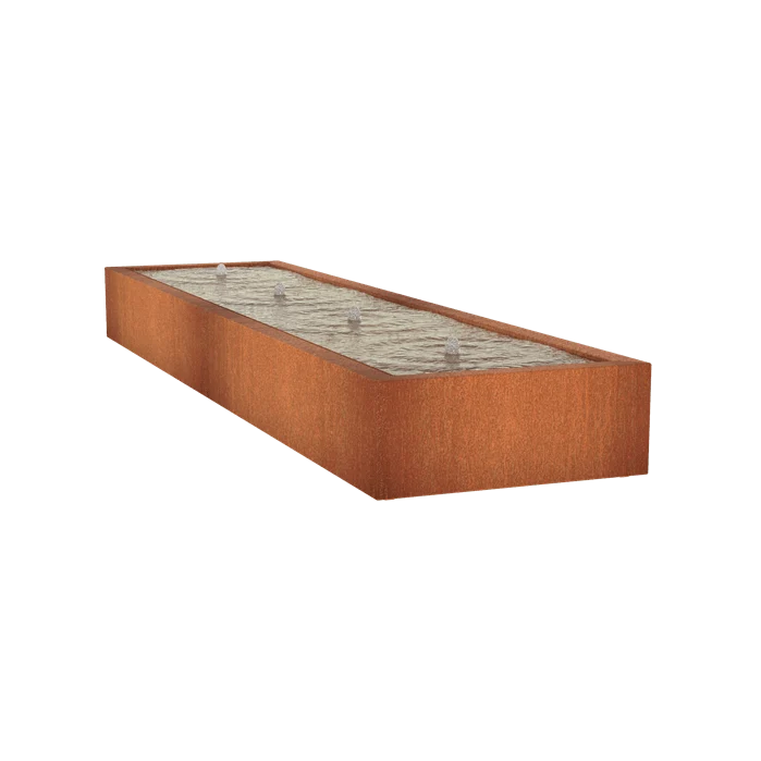 Table d'eau en acier corten 400 x 100 x 40CM - Avec 4 fontaines + LED
