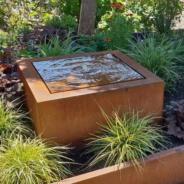Table d'eau en acier corten 500 x 100 x 40CM - Avec 5 fontaines + LED