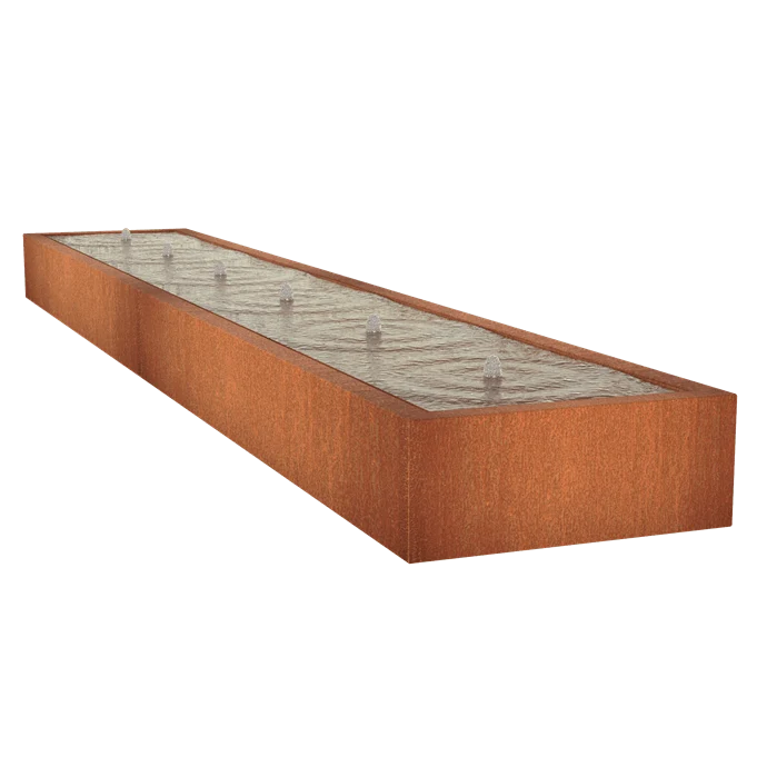 Table d'eau en acier corten 600 x 100 x 40CM - Avec 6 fontaines + LED