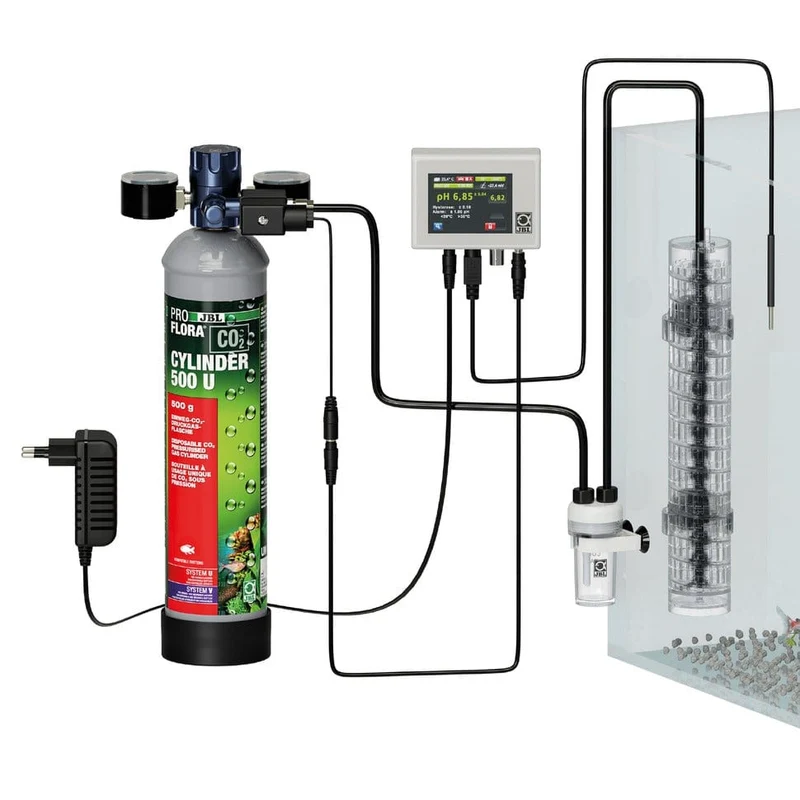 JBL PROFLORA CO2 PROFESSIONAL SET U Système de fertilisation au CO2 professionnel, avec pilotage automatique du CO2 et du pH et avec bouteille à usage unique.