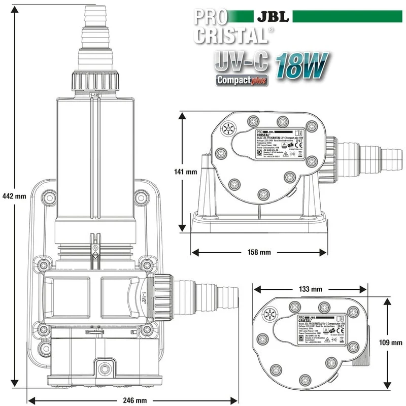 JBLPROCRISTAL UV-C Compact plus 18 W Stérilisateur UV-C compact 18 W contre la turbidité de l'eau