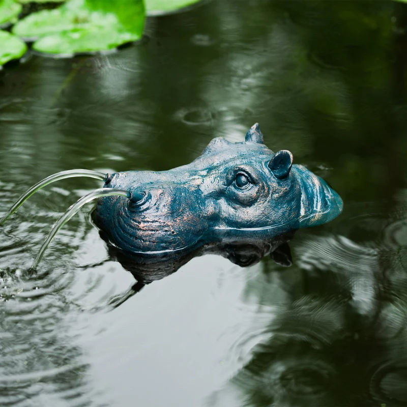 Fontaine Tête d’hippopotame - Gargouille flottante & Cracheur pour petit jeu d’eau (11 cm)