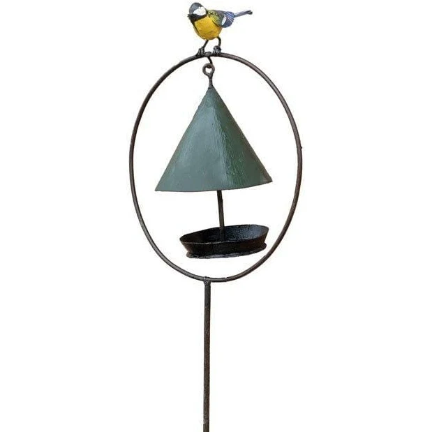Mangeoire sur pied verte mésange - Accessoire décoratif pour oiseaux