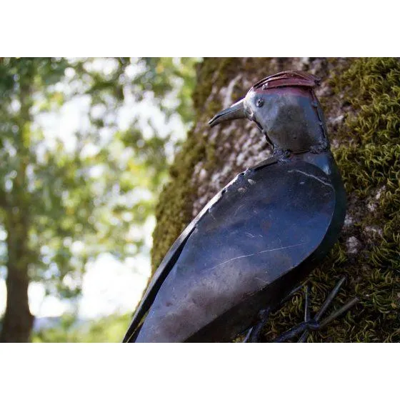 Pic noir à fixer - Oiseau décoratif en métal recyclé