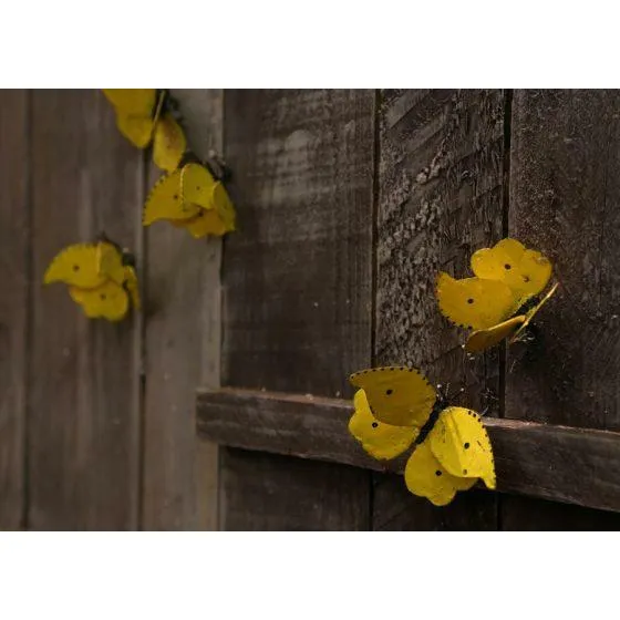 Papillon jaune à fixer - Insecte décoratif en métal recyclé