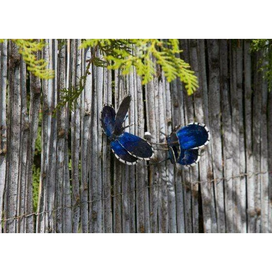 Papillon bleu à fixer - Insecte décoratif en métal recyclé