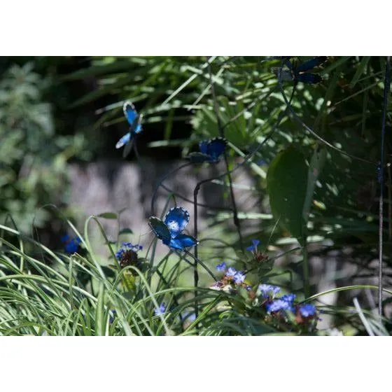 Tuteur 3 Papillons Bleus - Oiseau décoratif en métal recyclé