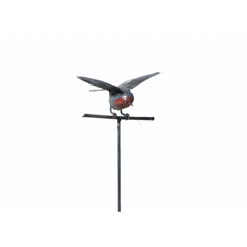Tuteur Rouge gorge ailes ouvertes - Oiseau décoratif en métal recyclé