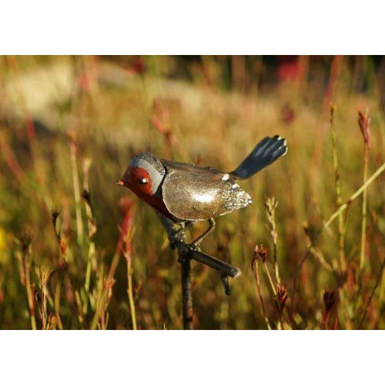 Tuteur Rouge gorge - Oiseau décoratif en métal recyclé