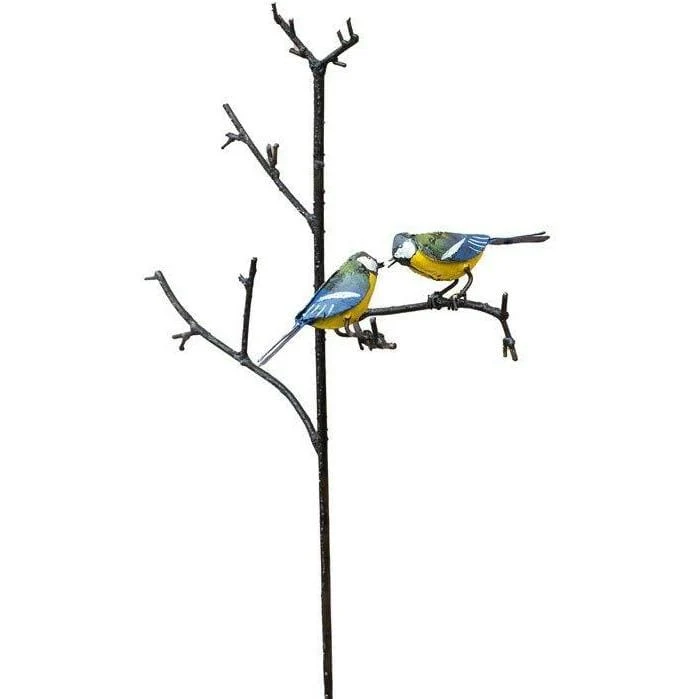 Tuteur Mésange / 2 oiseaux sur branche - Oiseau décoratif en métal recyclé
