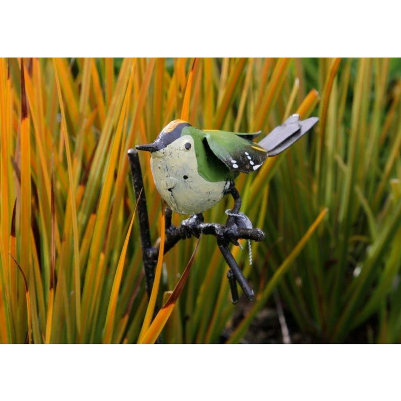 Tuteur jardinière Roitelet - Oiseau décoratif en métal recyclé