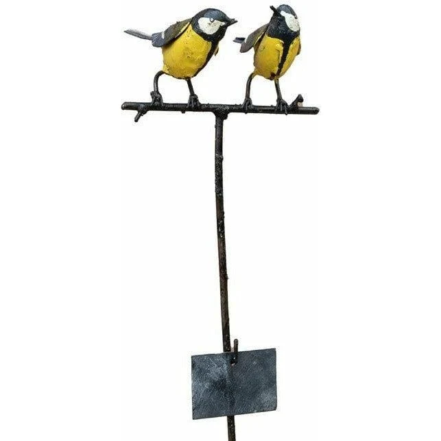 Tuteur couple de Mésange - Oiseau décoratif en métal recyclé