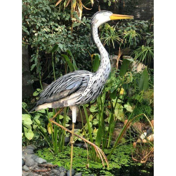 Héron girouette - Oiseau décoratif en métal recyclé