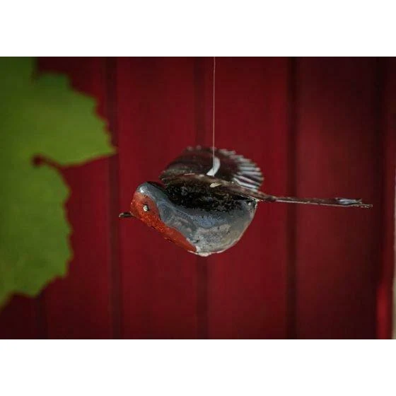 Rouge gorge en vol - Oiseau décoratif en métal recyclé