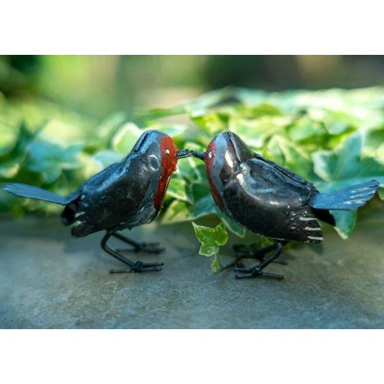 Rouge gorge – Couple - Oiseau décoratif en métal recyclé
