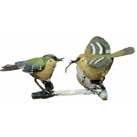 Roitelet sur branche – Couple - Oiseau décoratif en métal recyclé