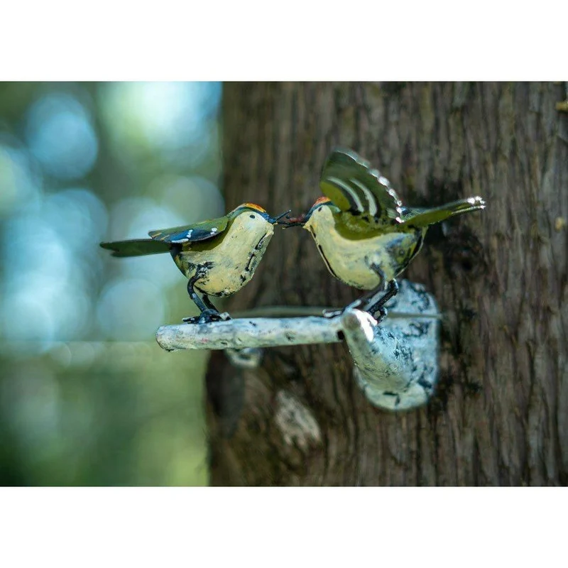 Roitelet sur branche – Couple - Oiseau décoratif en métal recyclé