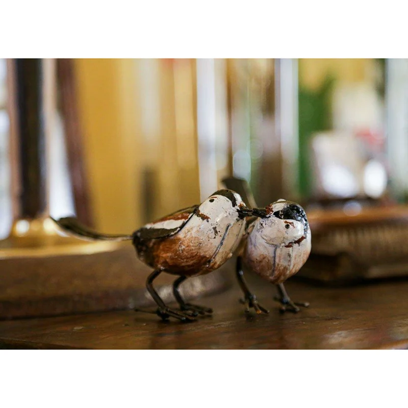 Mésange à longue queue – Couple - Oiseau décoratif en métal recyclé