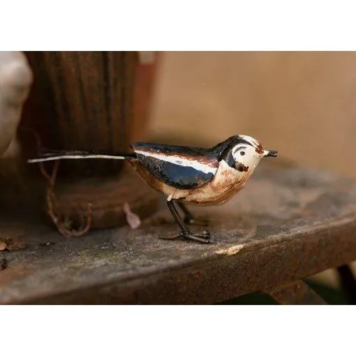 Mésange à longue queue - Oiseau décoratif en métal recyclé