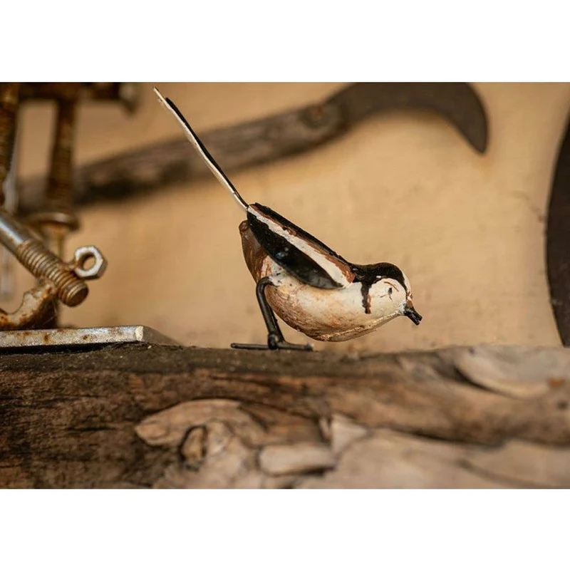 Mésange à longue queue - Oiseau décoratif en métal recyclé