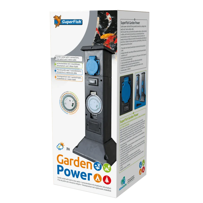 Garden Power - 3 prises normales avec programmateur intégré - Multiprise de bassin et jardin - Superfish