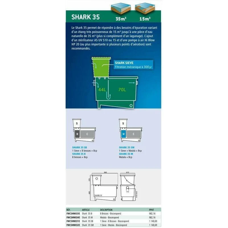 Shark 35 - Filtre multi-chambre pour bassin jusque 15m³ - Pompage/Gravitaire - Aquatic Sciences