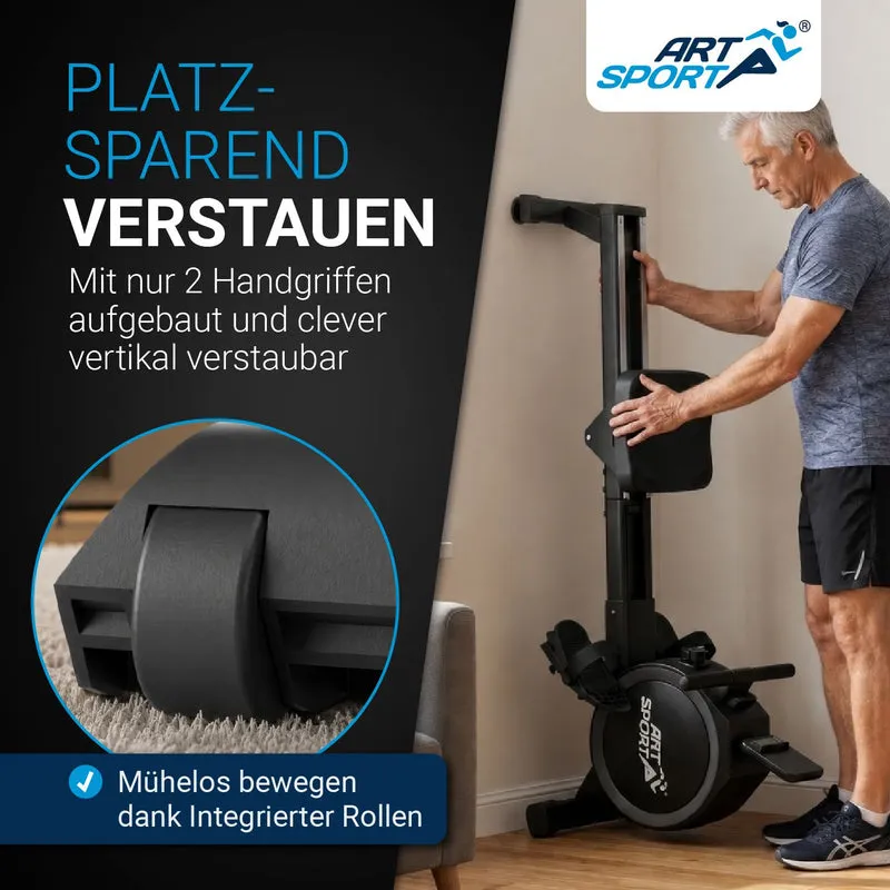 Rameur pliable Rowmaster – 16 niveaux de résistance, frein magnétique