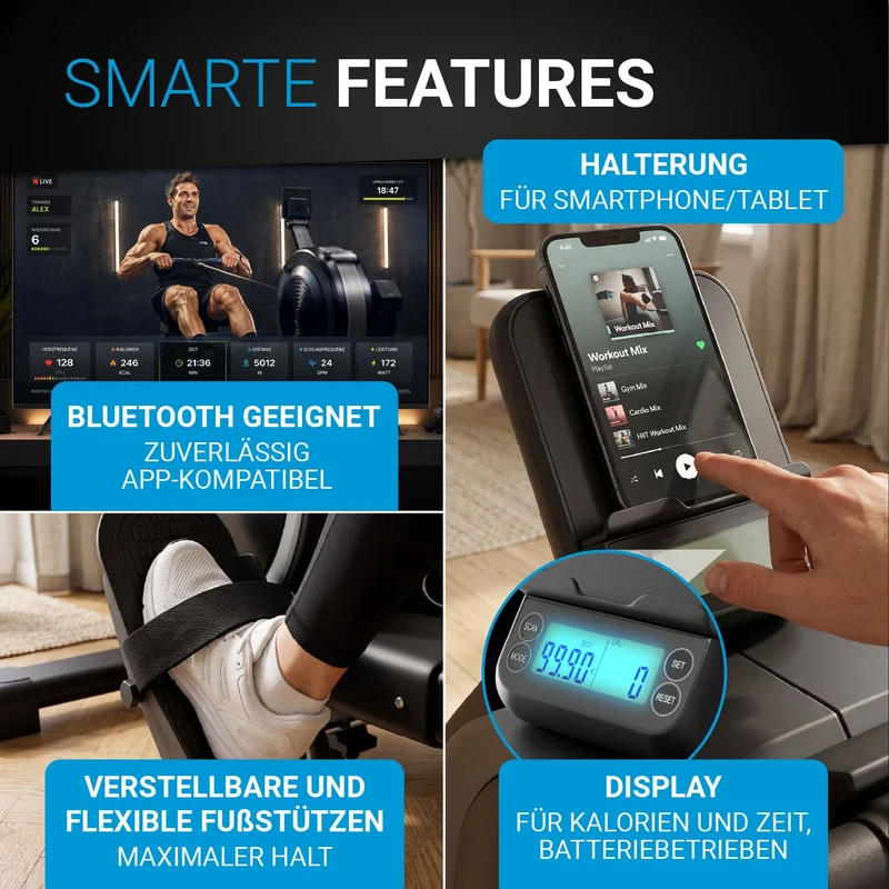 Rameur pliable Rowmaster – 16 niveaux de résistance, frein magnétique