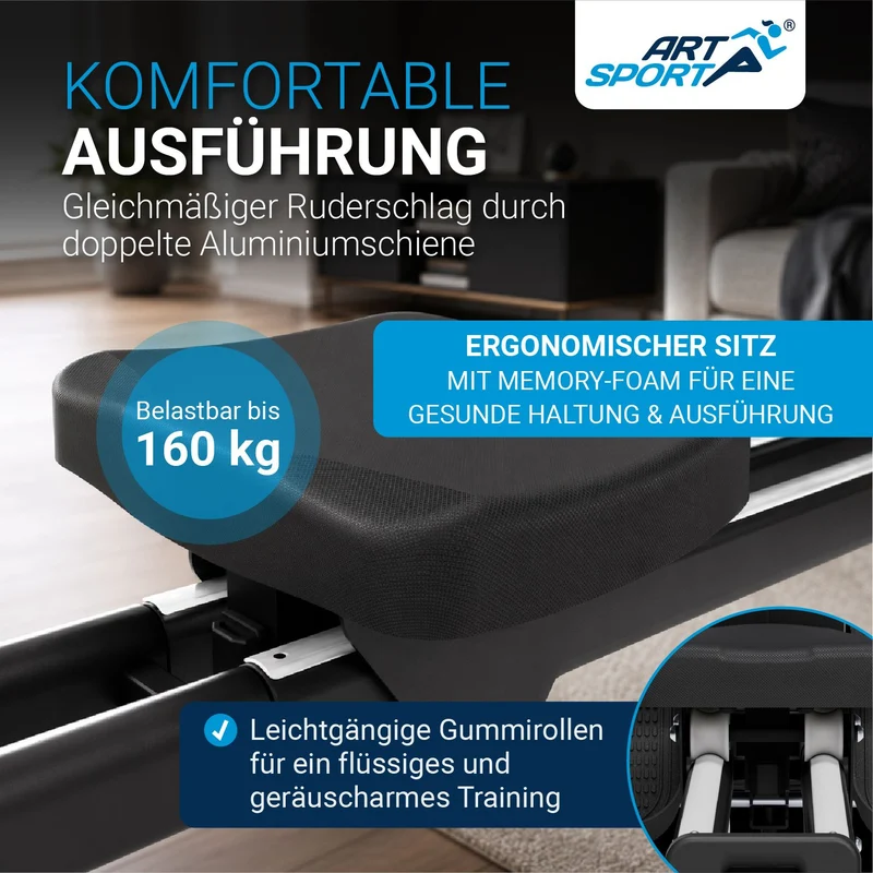 Rameur pliable Rowmaster – 16 niveaux de résistance, frein magnétique