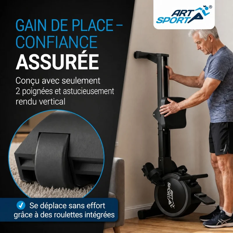 Rameur pliable Rowmaster – 16 niveaux de résistance, frein magnétique