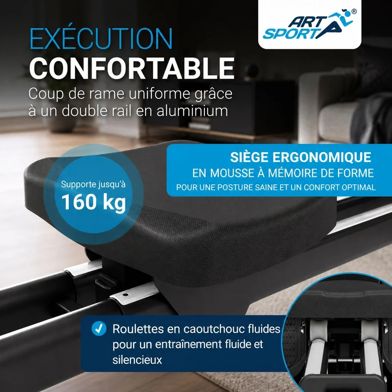 Rameur pliable Rowmaster – 16 niveaux de résistance, frein magnétique