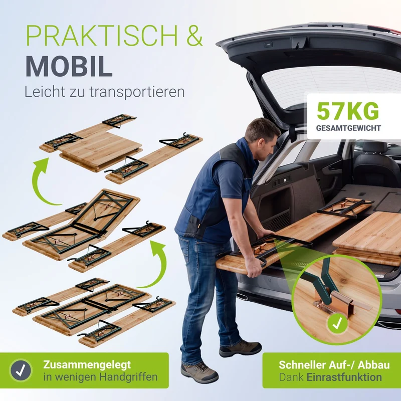Ensemble table et bancs de brasserie Kempten – 8 places, pliant, avec dossiers
