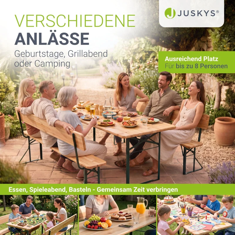 Ensemble table et bancs de brasserie Kempten – 8 places, pliant, avec dossiers